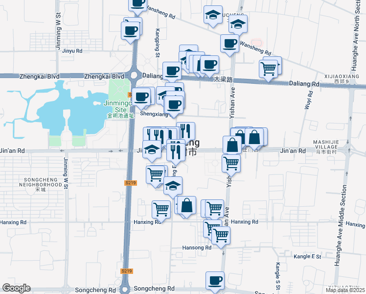 map of restaurants, bars, coffee shops, grocery stores, and more near in Kaifeng