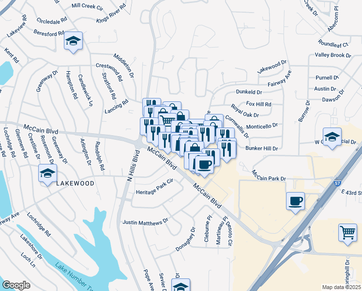 map of restaurants, bars, coffee shops, grocery stores, and more near 4501 Fairway Avenue in North Little Rock