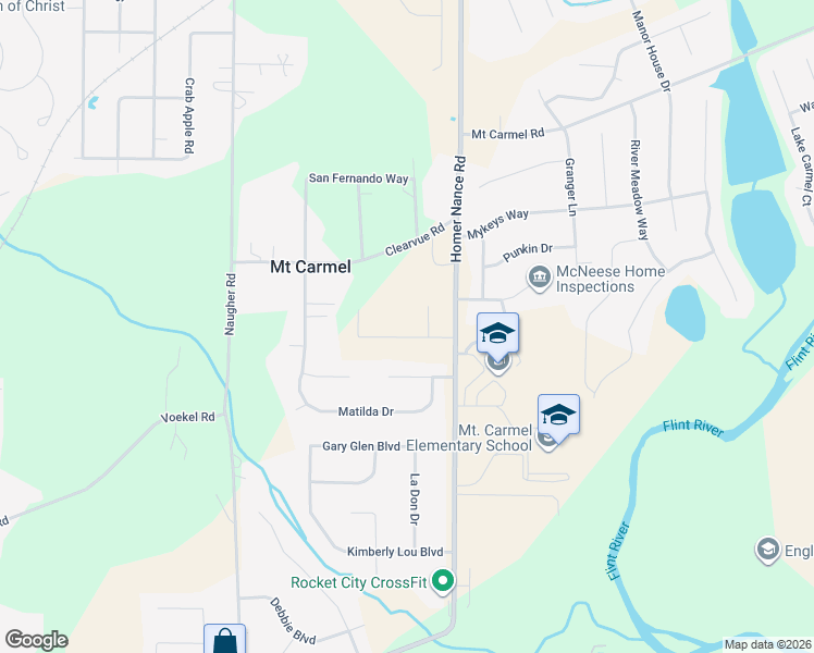 map of restaurants, bars, coffee shops, grocery stores, and more near 105 Peterson Place in Huntsville