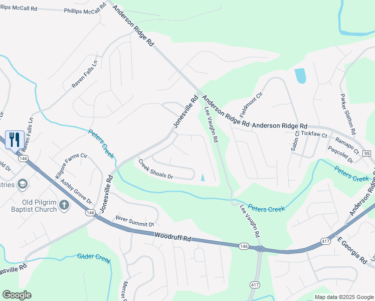 map of restaurants, bars, coffee shops, grocery stores, and more near 27 Meadowrise Lane in Simpsonville