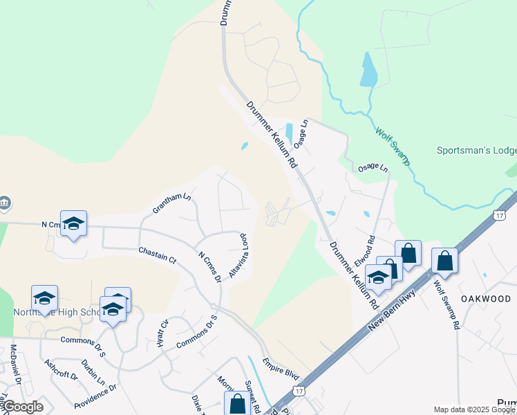 map of restaurants, bars, coffee shops, grocery stores, and more near 202 Corolla Court in Jacksonville