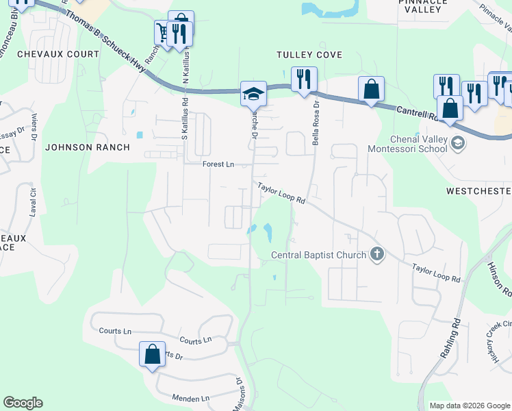 map of restaurants, bars, coffee shops, grocery stores, and more near 518 Garden Valley Loop in Little Rock