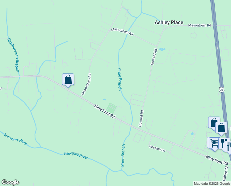 map of restaurants, bars, coffee shops, grocery stores, and more near 578 Nine Foot Road in Newport