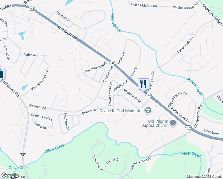 map of restaurants, bars, coffee shops, grocery stores, and more near 112 Crown Empire Court in Simpsonville