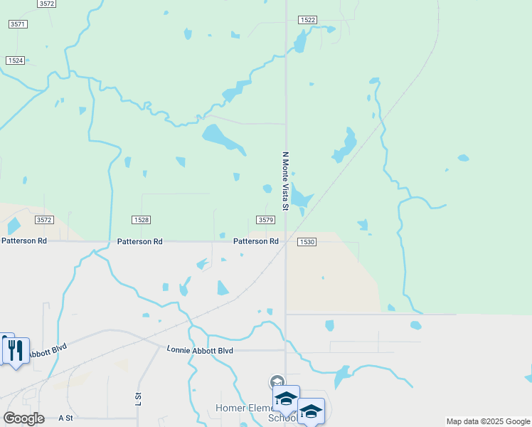 map of restaurants, bars, coffee shops, grocery stores, and more near Patterson Road in Ada