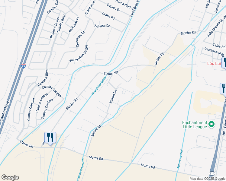 map of restaurants, bars, coffee shops, grocery stores, and more near 50 Shawn Lane Southwest in Los Lunas
