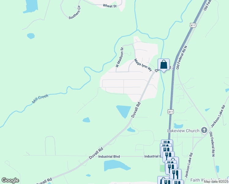 map of restaurants, bars, coffee shops, grocery stores, and more near 1541 Duvall Road in Chatsworth