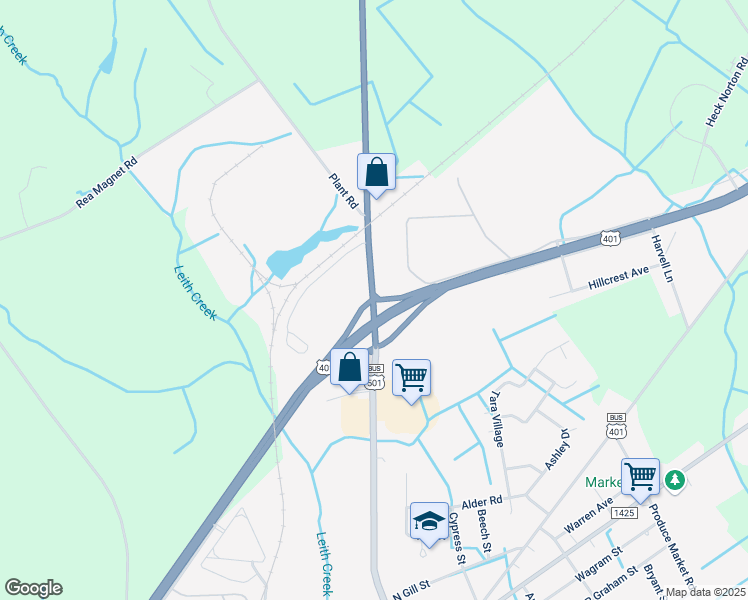 map of restaurants, bars, coffee shops, grocery stores, and more near US-15 & US-501 BUS in Laurinburg