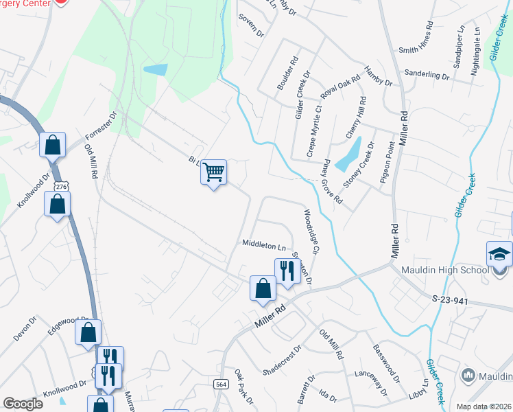 map of restaurants, bars, coffee shops, grocery stores, and more near 132 Swinton Drive in Greenville