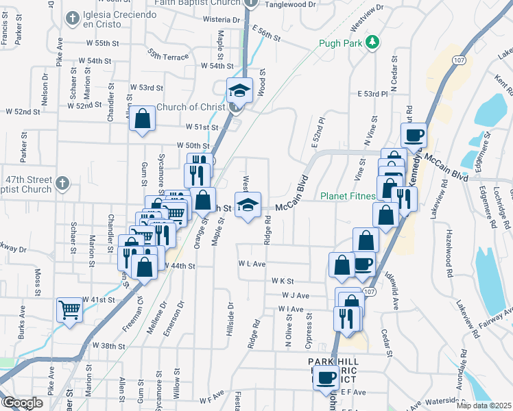 map of restaurants, bars, coffee shops, grocery stores, and more near 131 West 47th Street in North Little Rock