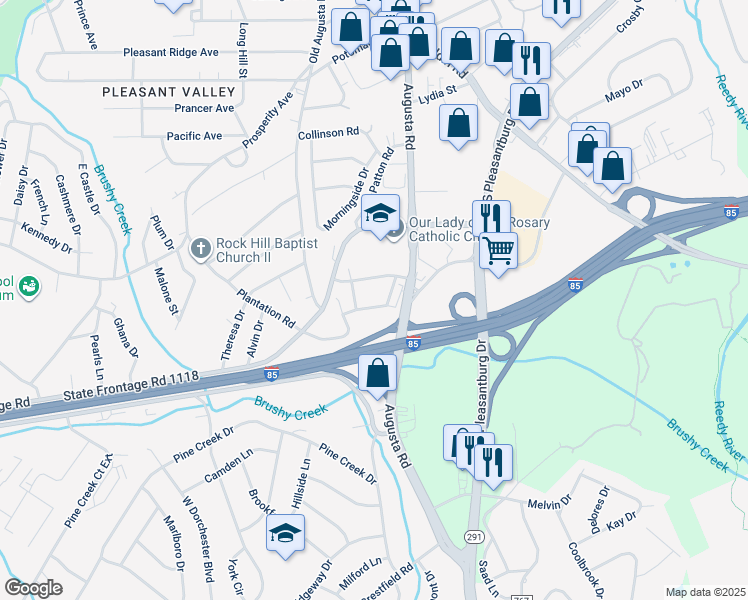 map of restaurants, bars, coffee shops, grocery stores, and more near 7 Williams Drive in Greenville