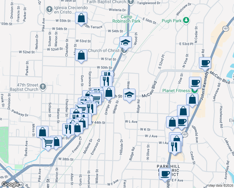 map of restaurants, bars, coffee shops, grocery stores, and more near 317 West 47th Street in North Little Rock
