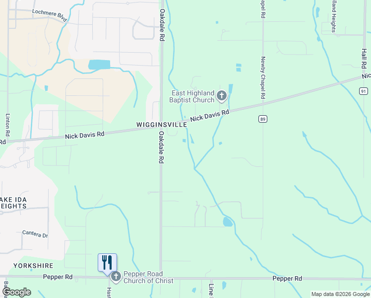 map of restaurants, bars, coffee shops, grocery stores, and more near 16614 Oakdale Road in Athens