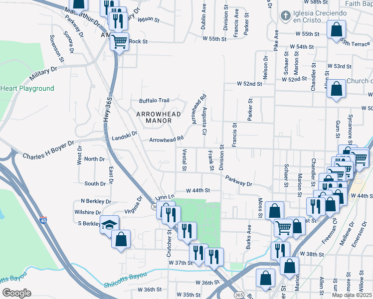 map of restaurants, bars, coffee shops, grocery stores, and more near 4618 Vestal Street in North Little Rock