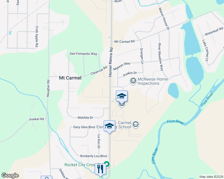 map of restaurants, bars, coffee shops, grocery stores, and more near 100 Saralee Drive in Huntsville