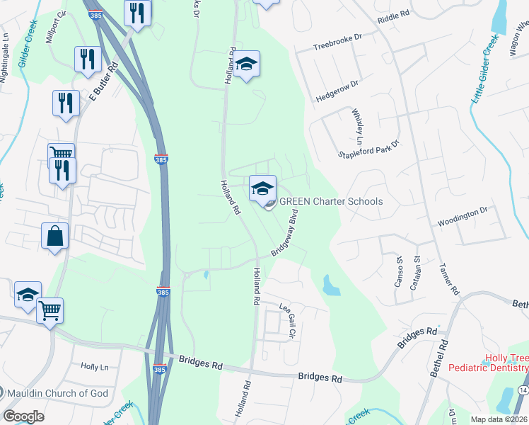 map of restaurants, bars, coffee shops, grocery stores, and more near 356 Centerpointe Boulevard in Simpsonville