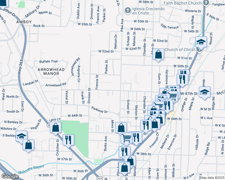 map of restaurants, bars, coffee shops, grocery stores, and more near 4719 Pike Avenue in North Little Rock