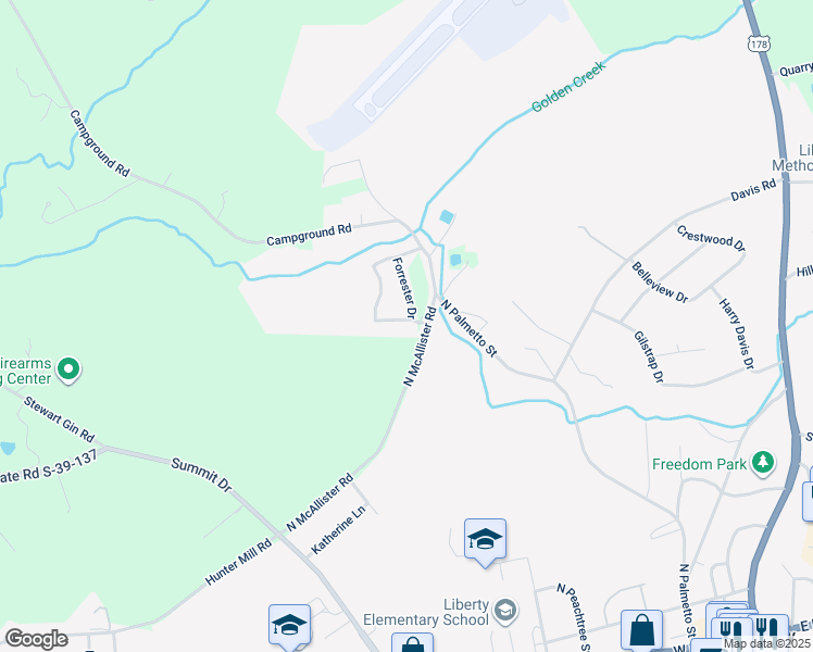 map of restaurants, bars, coffee shops, grocery stores, and more near 713 North Ashton Drive in Liberty