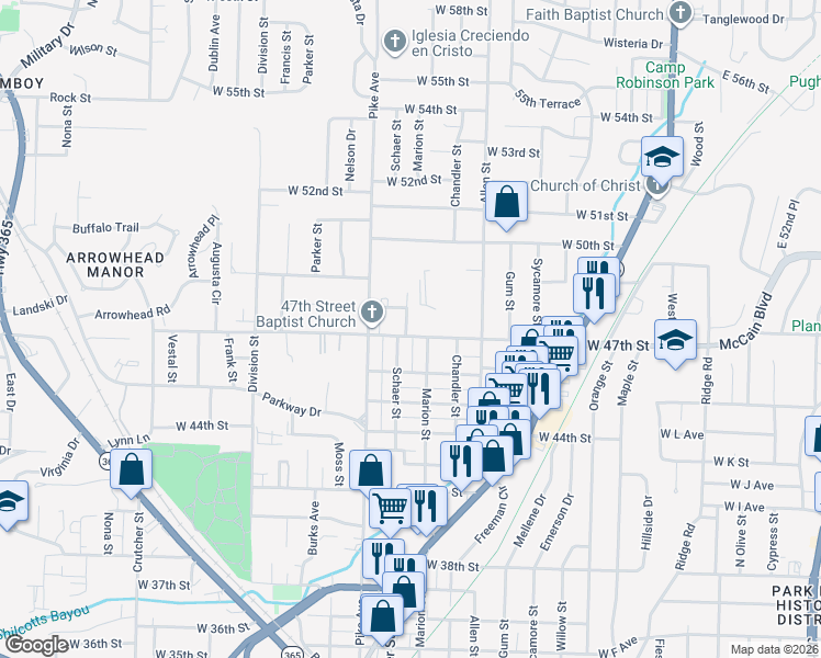 map of restaurants, bars, coffee shops, grocery stores, and more near 820 West 48th Street in North Little Rock
