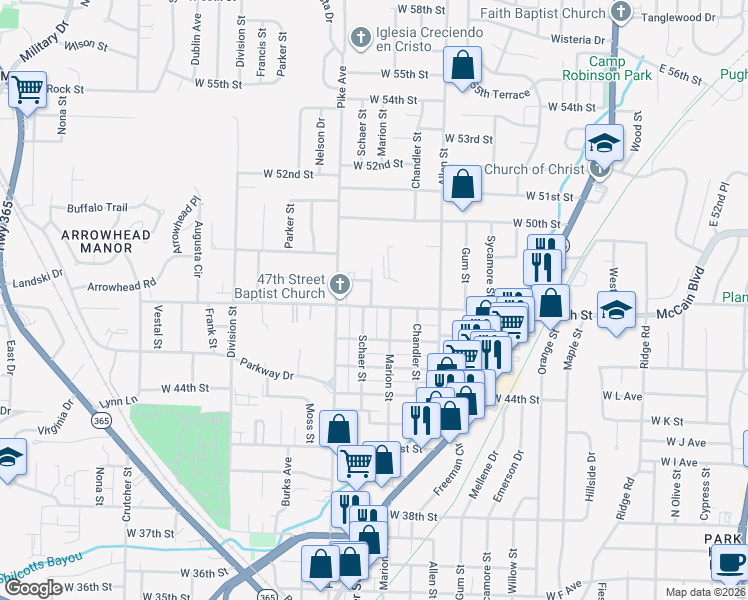 map of restaurants, bars, coffee shops, grocery stores, and more near 820 West 48th Street in North Little Rock