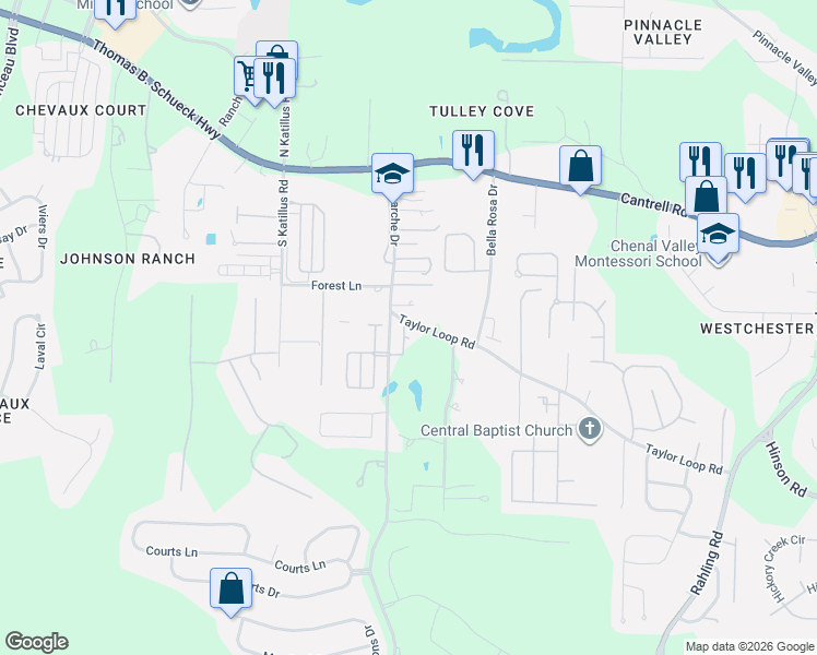 map of restaurants, bars, coffee shops, grocery stores, and more near 16212 Taylor Loop Road in Little Rock