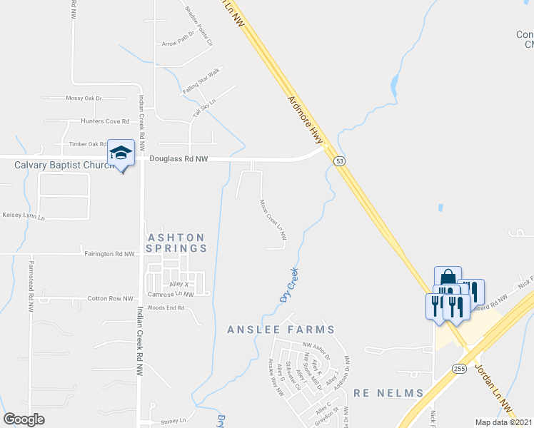 map of restaurants, bars, coffee shops, grocery stores, and more near Moon Crest Lane Northwest in Huntsville