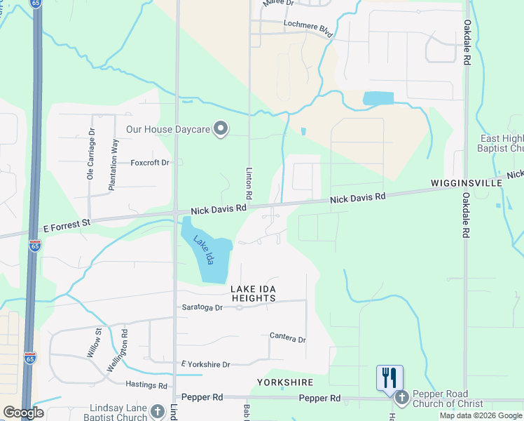 map of restaurants, bars, coffee shops, grocery stores, and more near 16593 Arbor Drive in Athens