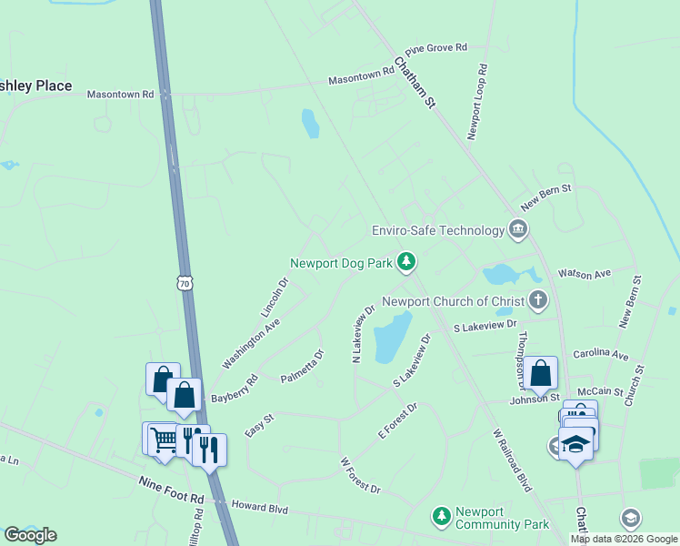map of restaurants, bars, coffee shops, grocery stores, and more near 201 Foxhall Road in Newport