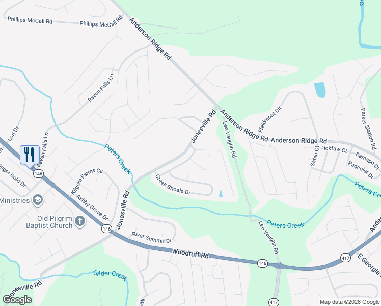 map of restaurants, bars, coffee shops, grocery stores, and more near 2329 Jonesville Road in Simpsonville