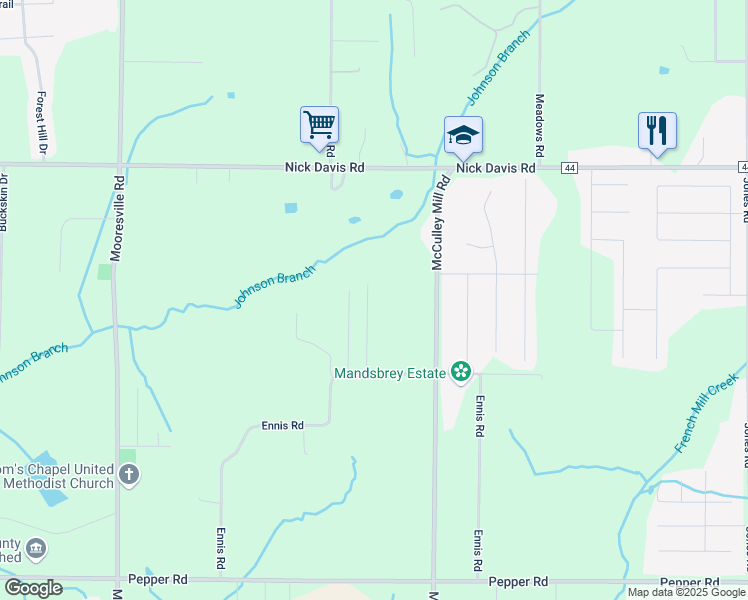 map of restaurants, bars, coffee shops, grocery stores, and more near 16684 Sandy Lane in Athens