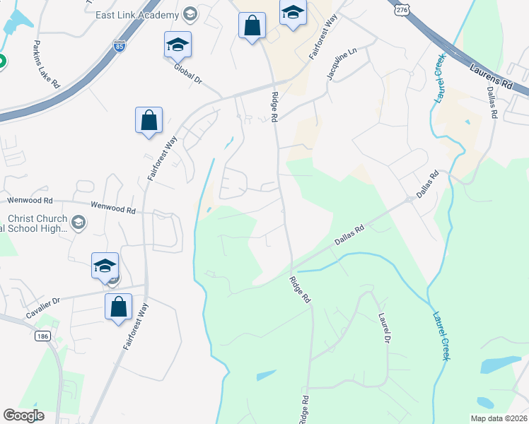 map of restaurants, bars, coffee shops, grocery stores, and more near 15 Workman Drive in Greenville