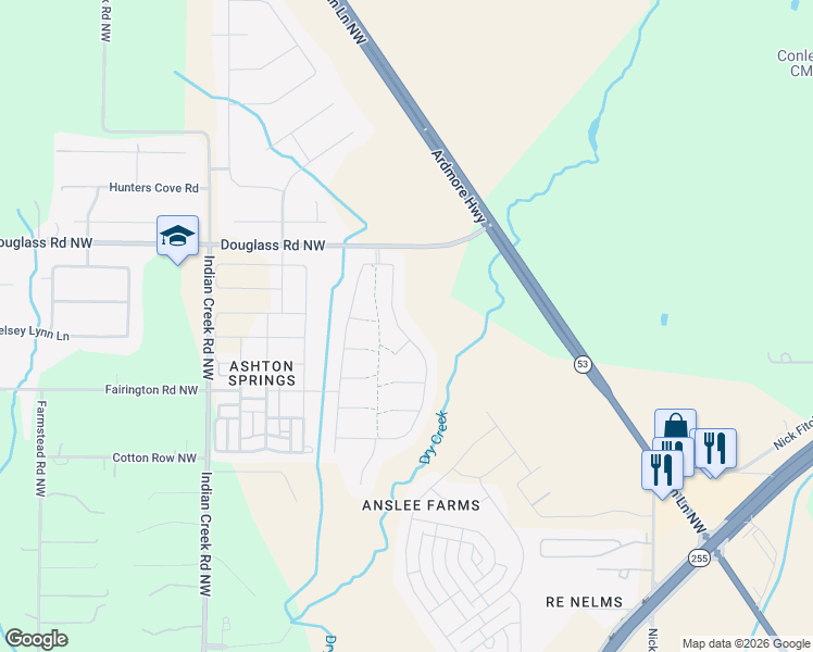 map of restaurants, bars, coffee shops, grocery stores, and more near 6517 Moon Crest Lane Northwest in Huntsville