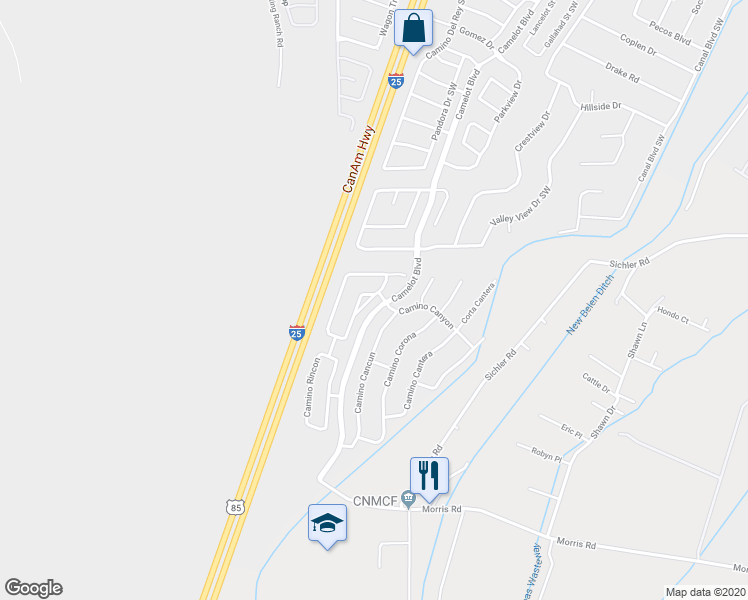 map of restaurants, bars, coffee shops, grocery stores, and more near 1580 Camino Rustica in Los Lunas