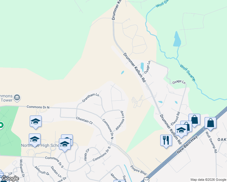 map of restaurants, bars, coffee shops, grocery stores, and more near 107 Newhan Lane in Jacksonville
