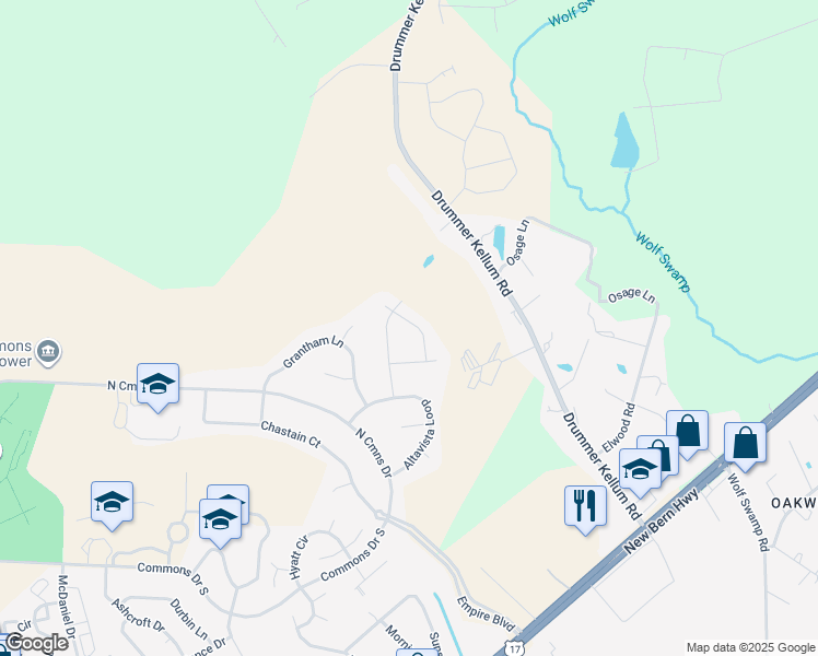 map of restaurants, bars, coffee shops, grocery stores, and more near 107 Newhan Lane in Jacksonville