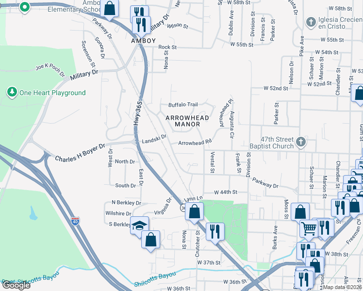 map of restaurants, bars, coffee shops, grocery stores, and more near 1912 Arrowhead Road in North Little Rock