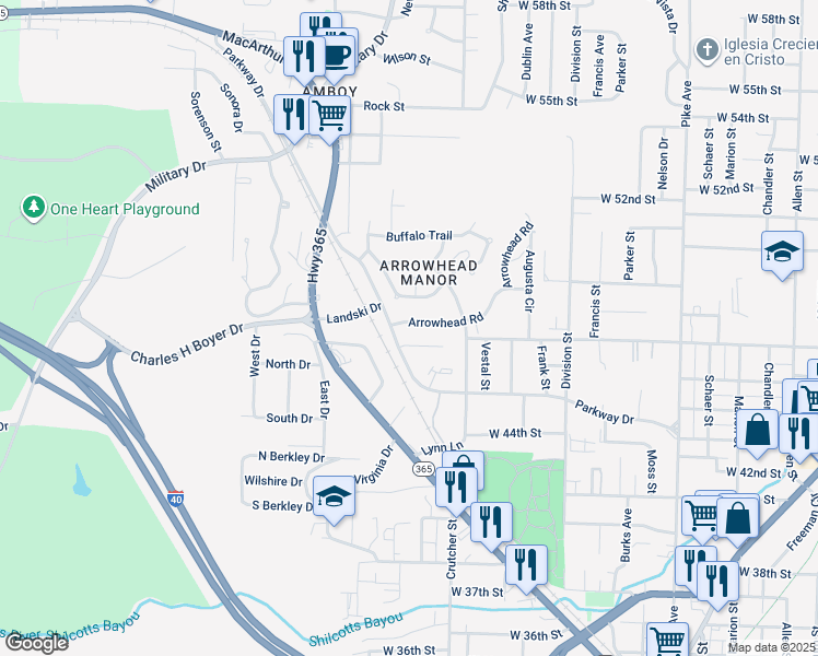 map of restaurants, bars, coffee shops, grocery stores, and more near 1940 Arrowhead Road in North Little Rock