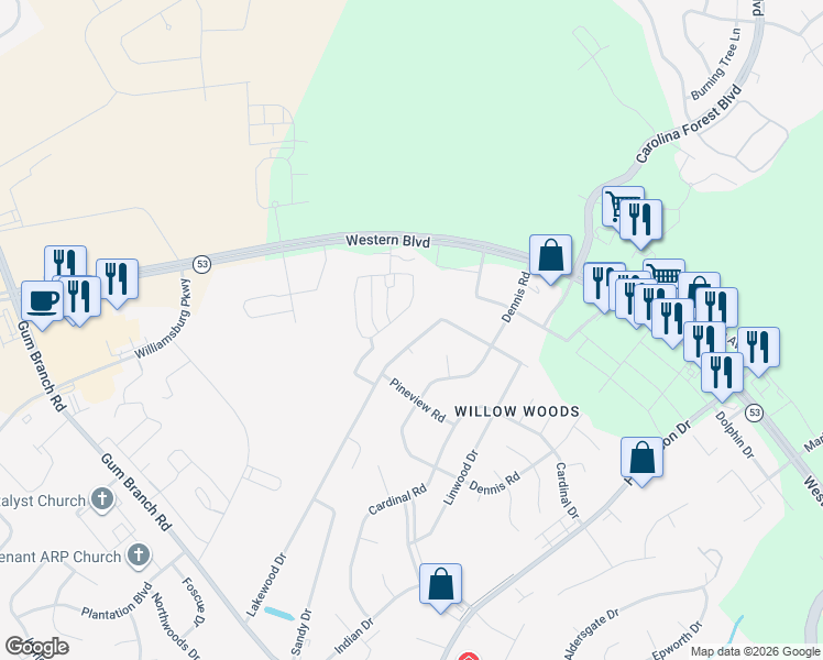 map of restaurants, bars, coffee shops, grocery stores, and more near 100 Windsor Circle in Jacksonville