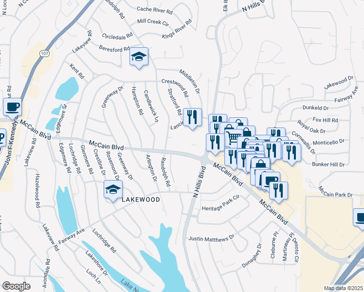 map of restaurants, bars, coffee shops, grocery stores, and more near in North Little Rock