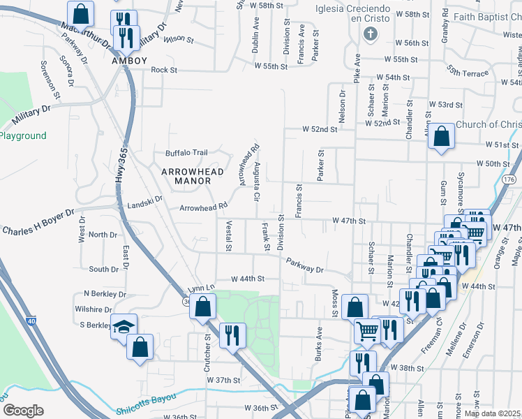 map of restaurants, bars, coffee shops, grocery stores, and more near 4704 Augusta Circle in North Little Rock