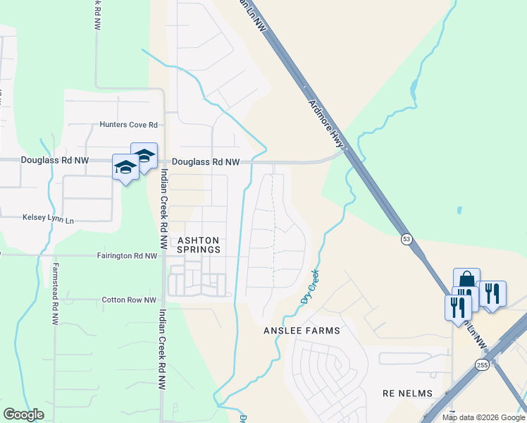 map of restaurants, bars, coffee shops, grocery stores, and more near 7005 Middle Creek Drive Northwest in Huntsville