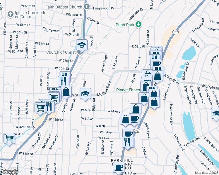 map of restaurants, bars, coffee shops, grocery stores, and more near 404 McCain Boulevard in North Little Rock