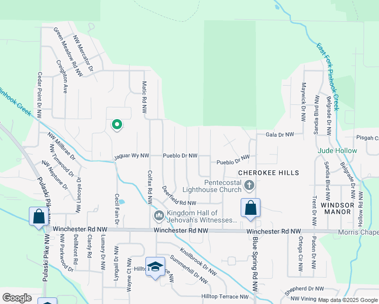 map of restaurants, bars, coffee shops, grocery stores, and more near 6200 Valley Park Drive Northwest in Huntsville