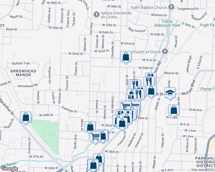 map of restaurants, bars, coffee shops, grocery stores, and more near 820 West 48th Street in North Little Rock