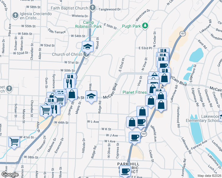 map of restaurants, bars, coffee shops, grocery stores, and more near 441 McCain Boulevard in North Little Rock