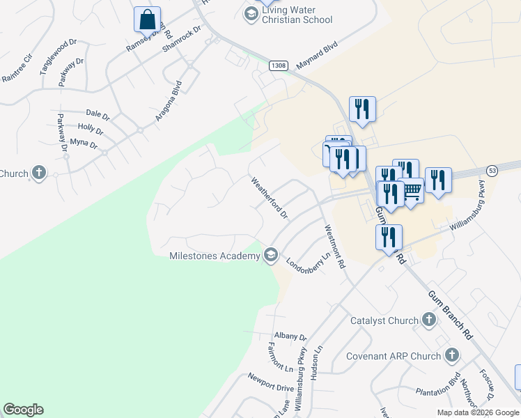 map of restaurants, bars, coffee shops, grocery stores, and more near 111 Lincolnton Court in Jacksonville