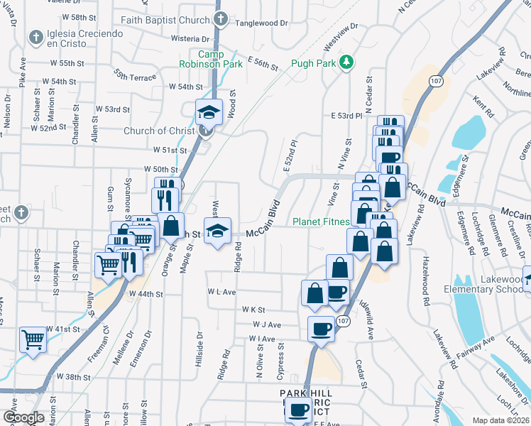 map of restaurants, bars, coffee shops, grocery stores, and more near 441 McCain Boulevard in North Little Rock