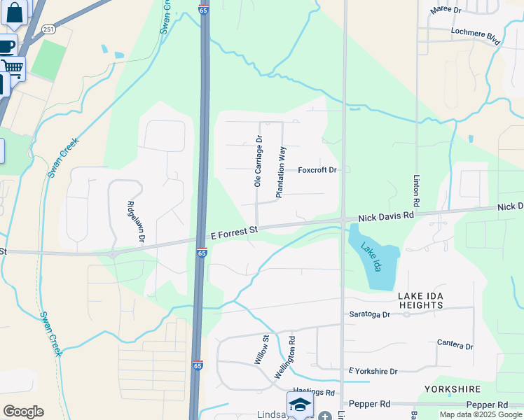 map of restaurants, bars, coffee shops, grocery stores, and more near 323 Ole Carriage Drive in Athens