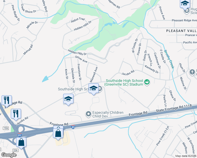 map of restaurants, bars, coffee shops, grocery stores, and more near 609 Jacobs Road in Greenville