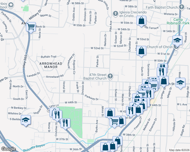 map of restaurants, bars, coffee shops, grocery stores, and more near 1302 West 48th Street in North Little Rock